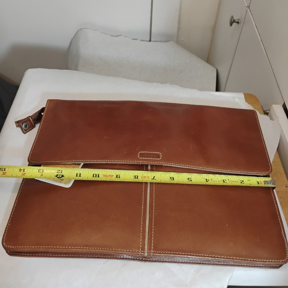 Fossil Courier Case Brown Portfolio Pouch Clutch Briefcase Storage Leather Displ - Picture 3 of 16